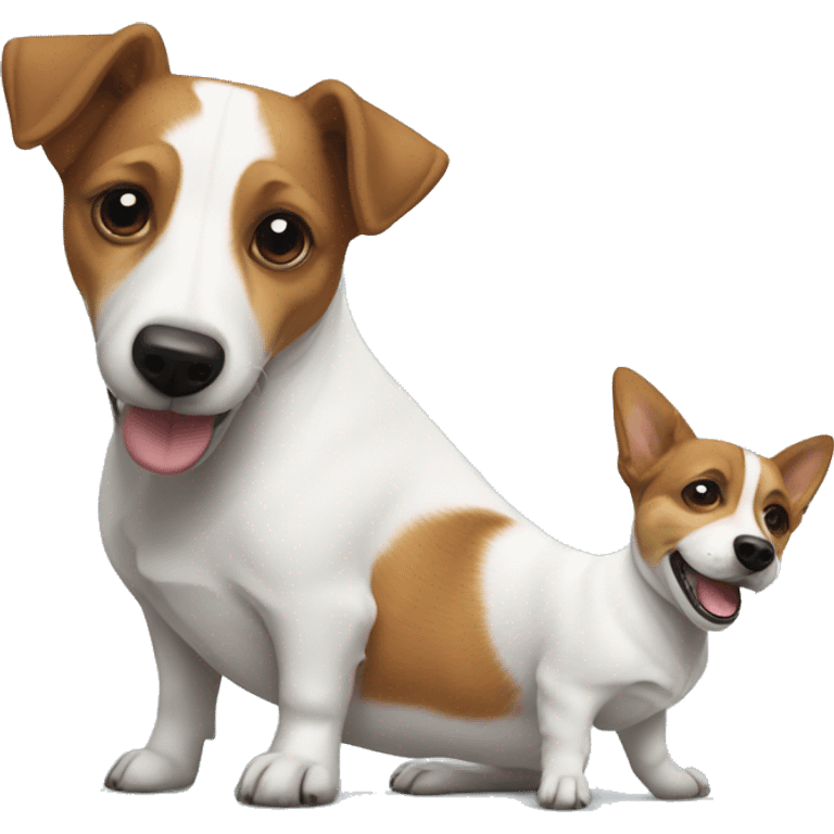 jack russell broken stands near corgi emoji