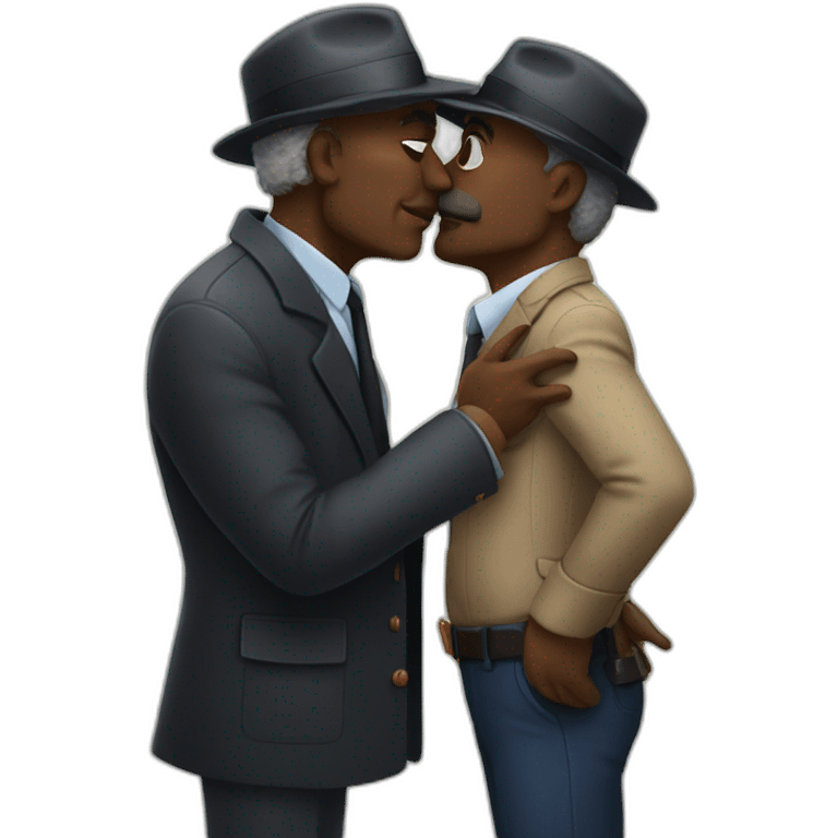 Black older man detective kisses European  older man detective  emoji