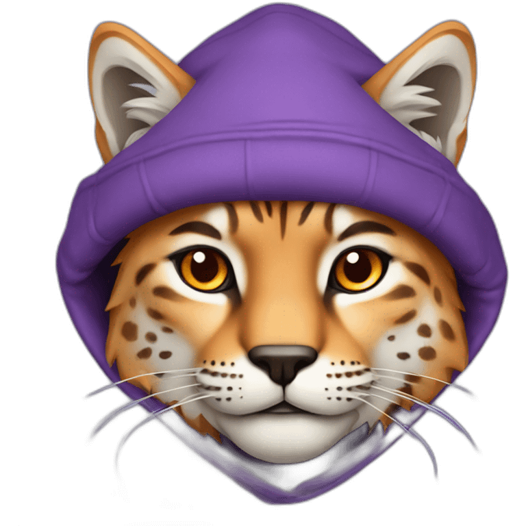 Lynx in a purple hoodie and orange hat emoji