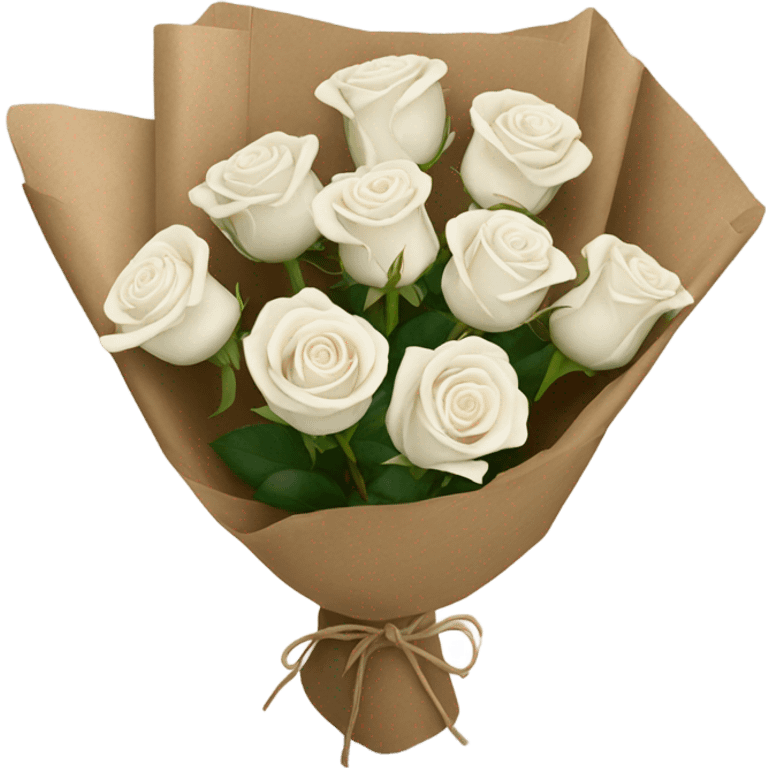 7 white roses small bouquet in brown paper emoji