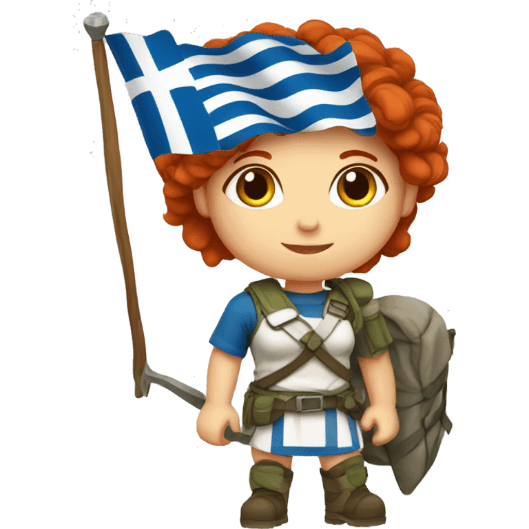 a red hair female mountain summiteer with greek flag emoji