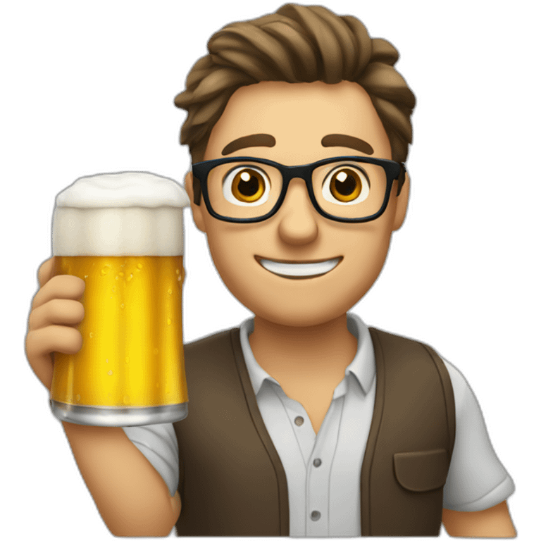 slightly drunk nerd with a beer waving emoji