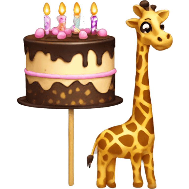 birthday cake with a cane and giraffe emoji