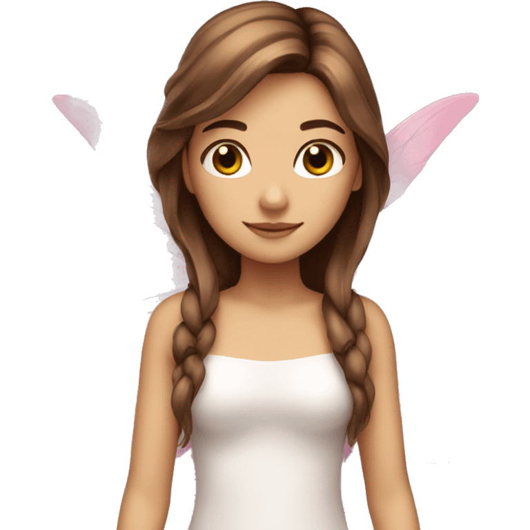 Fairy, white,long brown hair, brown eyes, pink wings  emoji