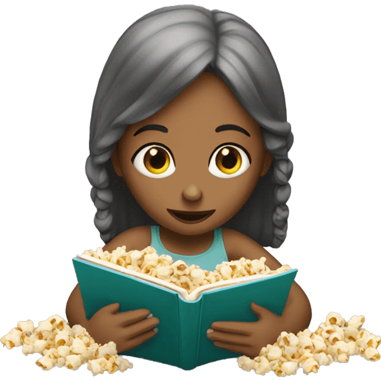 A GIRL READING A BOOK AND EATING POPCORNS emoji