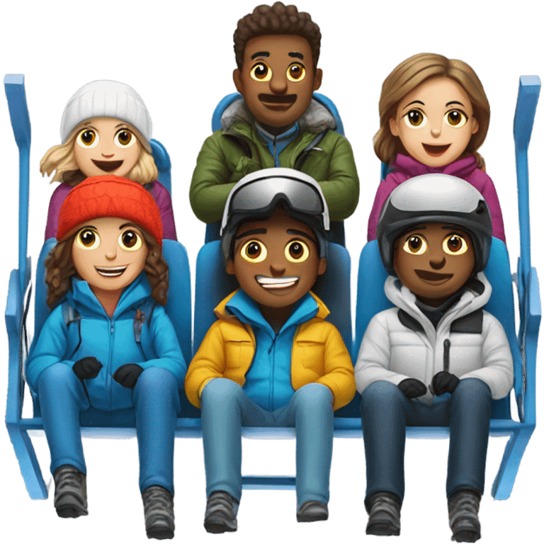 Six people on a ski chairlift emoji