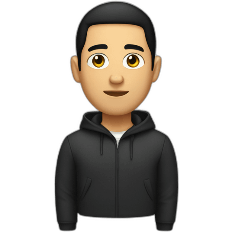 hooded mike bronteroc with black hair and buzz cut emoji