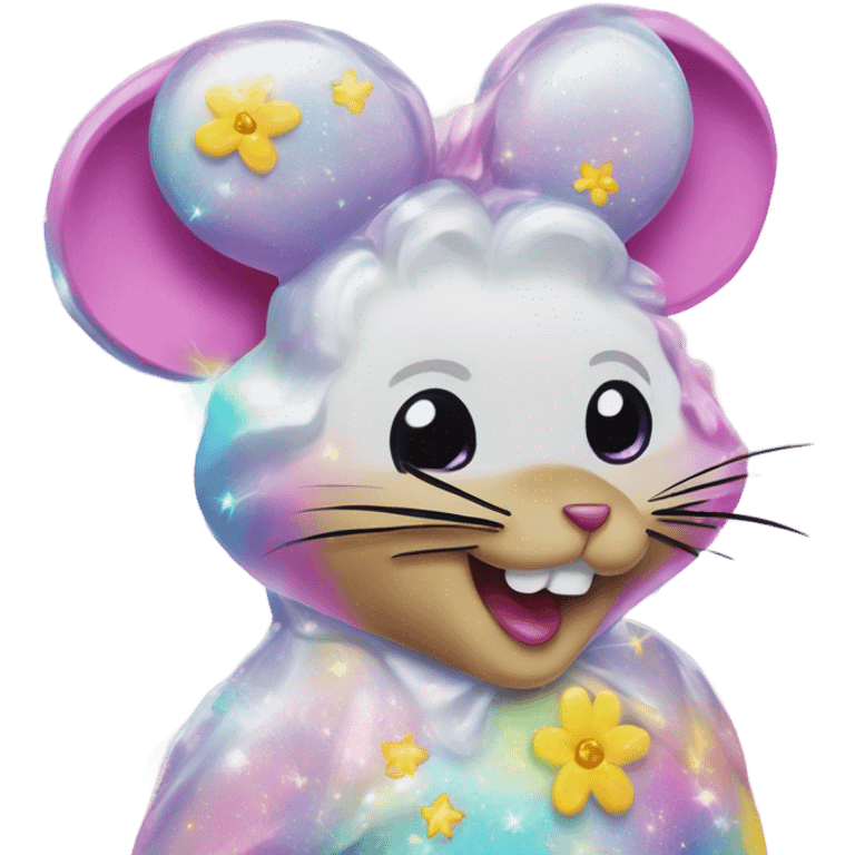 Lisa frank glitter mouse with daisy  emoji