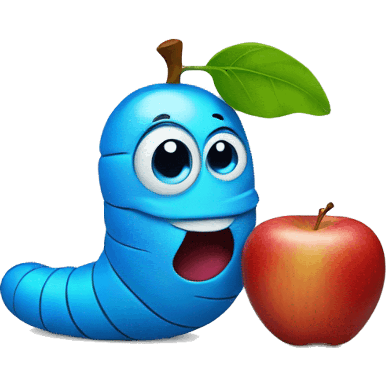 apple with a blue worm emoji