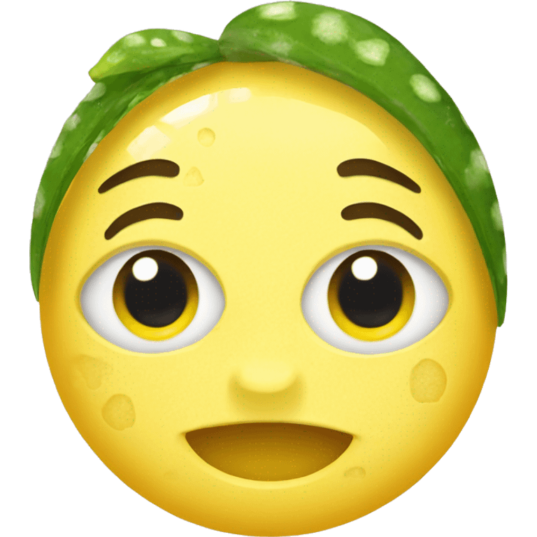 Cute yellow emoji with freckles and cucumbers on eyes emoji