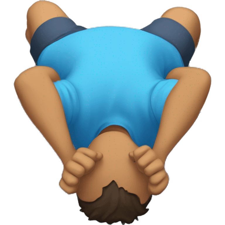 Man is face on the ground looking exhausted, wearing a blue shirt, puddle surrounding his body. emoji