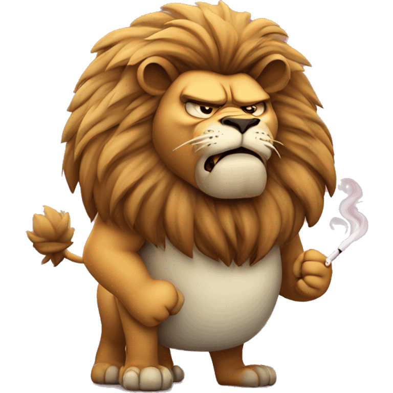 Angry fat lion mad and smoking cigarette  emoji