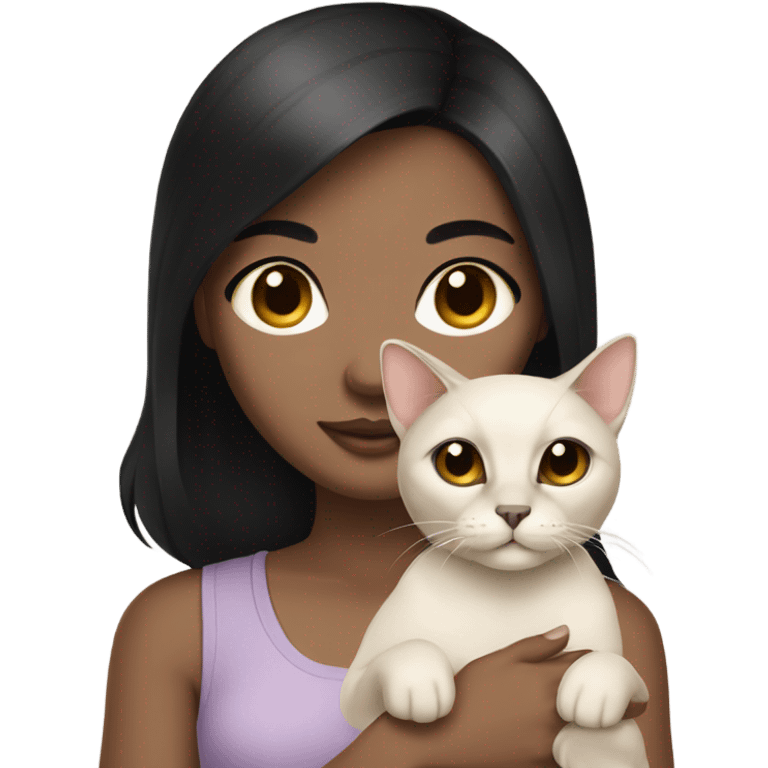 light skin girl with black hair holding a siamese cat  emoji