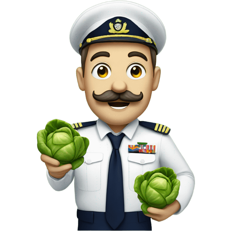 Navy guy with moustache being goofy with Brussels sprouts  emoji