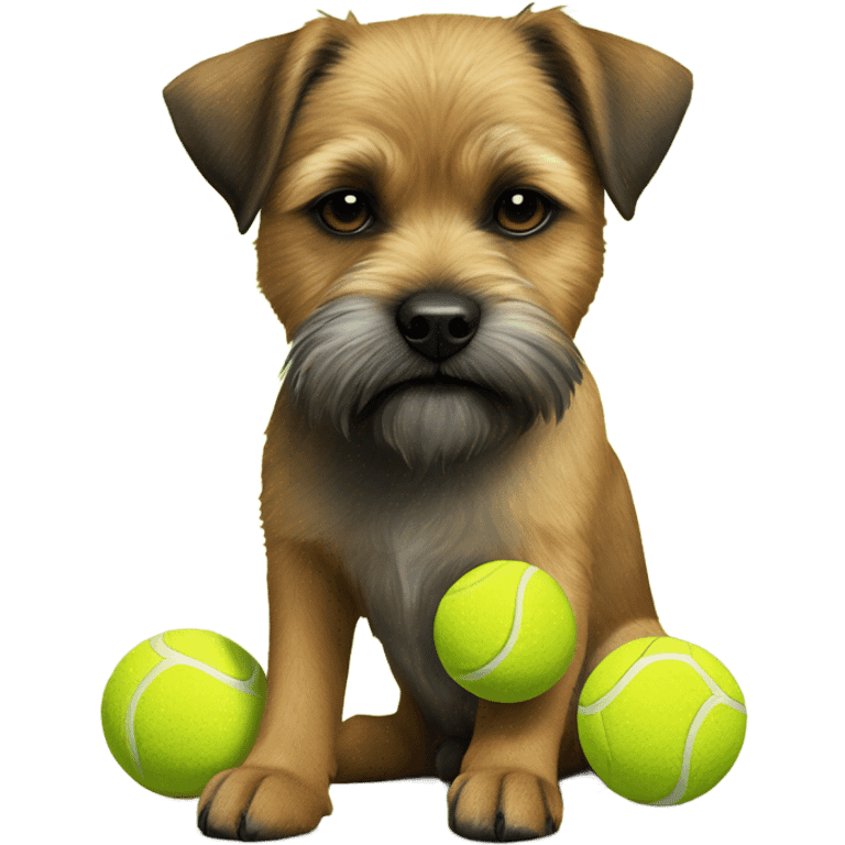 Border Terrier sitting with tennis ball on her paws make the ball smaller but use this image emoji