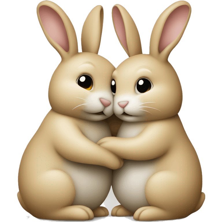 Two beige rabbits hug each other  emoji