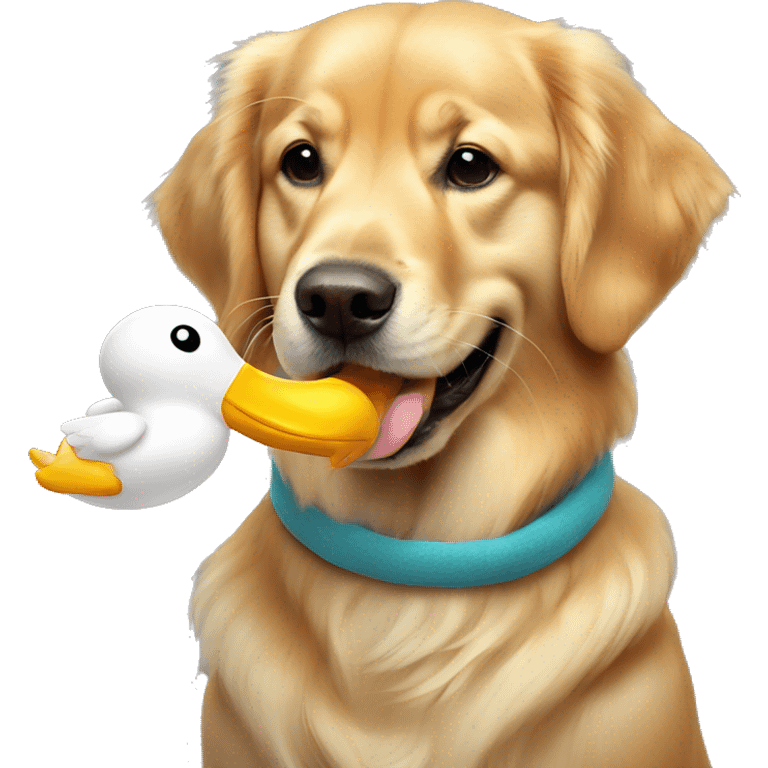 golden retriever with duck plush in his mouth emoji