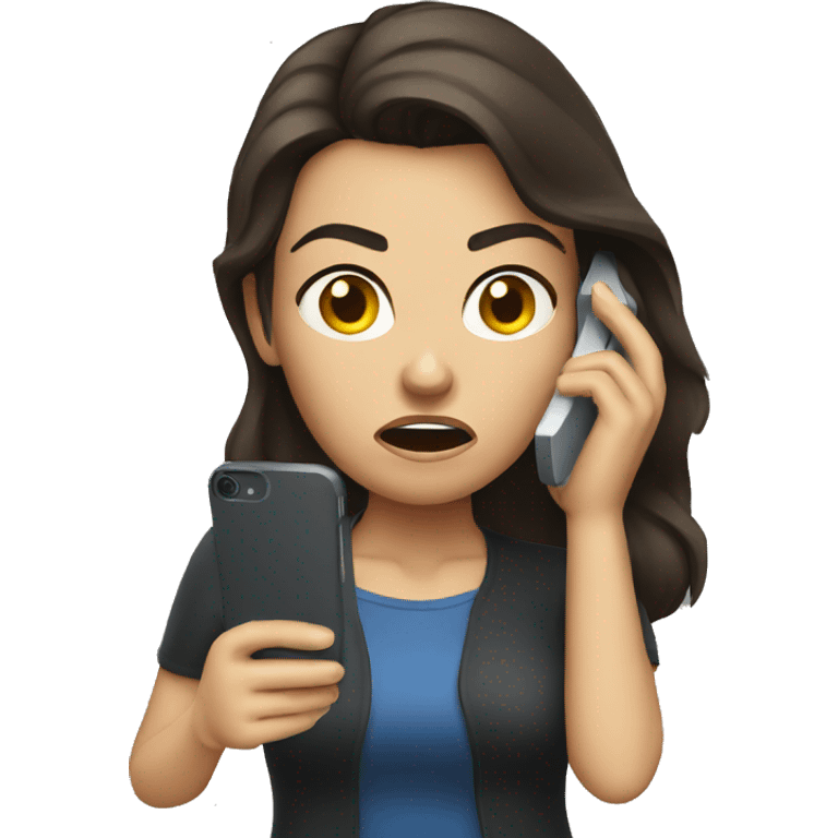 Brunette angry Woman talking on cell phone emoji