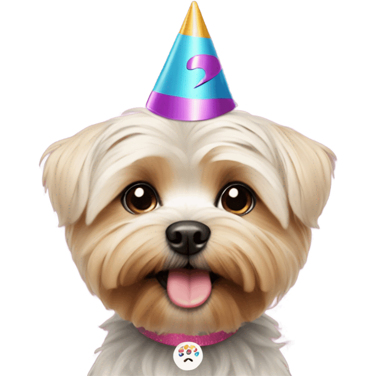 cute morkie dog with party hat that says 2025 emoji