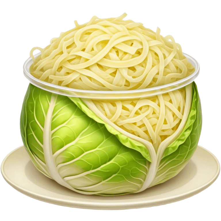 Cinematic Realistic Sauerkraut Dish Emoji, depicted as a tangy, fermented cabbage dish rendered with vibrant textures and natural, appetizing lighting. emoji