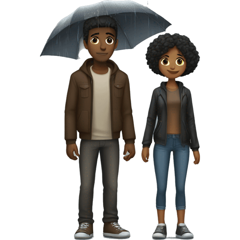 Tall brown young bf with short with gf in the heavy rain emoji