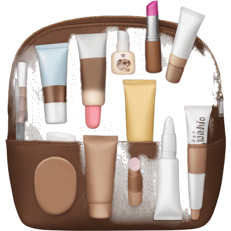 Brown Cosmetic Bag with cosmetics emoji