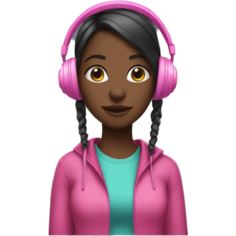 Black girl with pink headphones  emoji