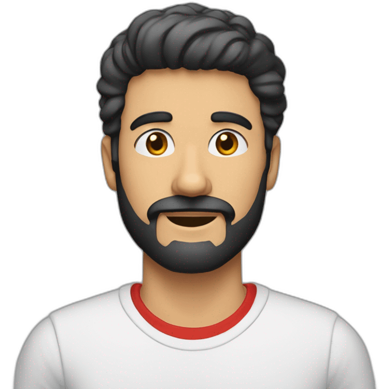 Homme avec barbe coûte et cheveux noir très cours avec un t-shirt rouge  emoji