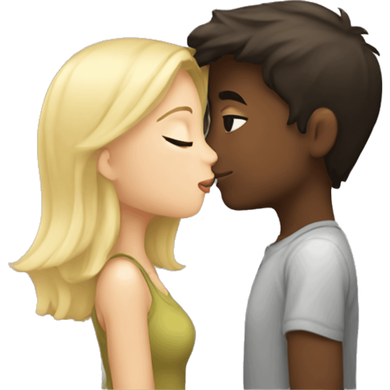 Blonde girl kissing dark brown haired boy  emoji