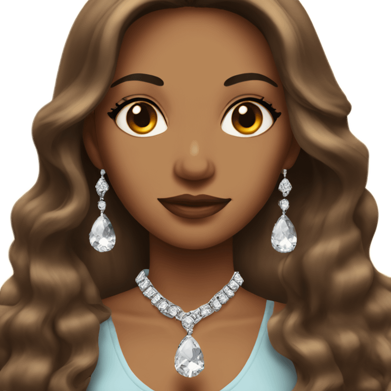 woman with long brown hair with makeup on with diamond necklace  emoji