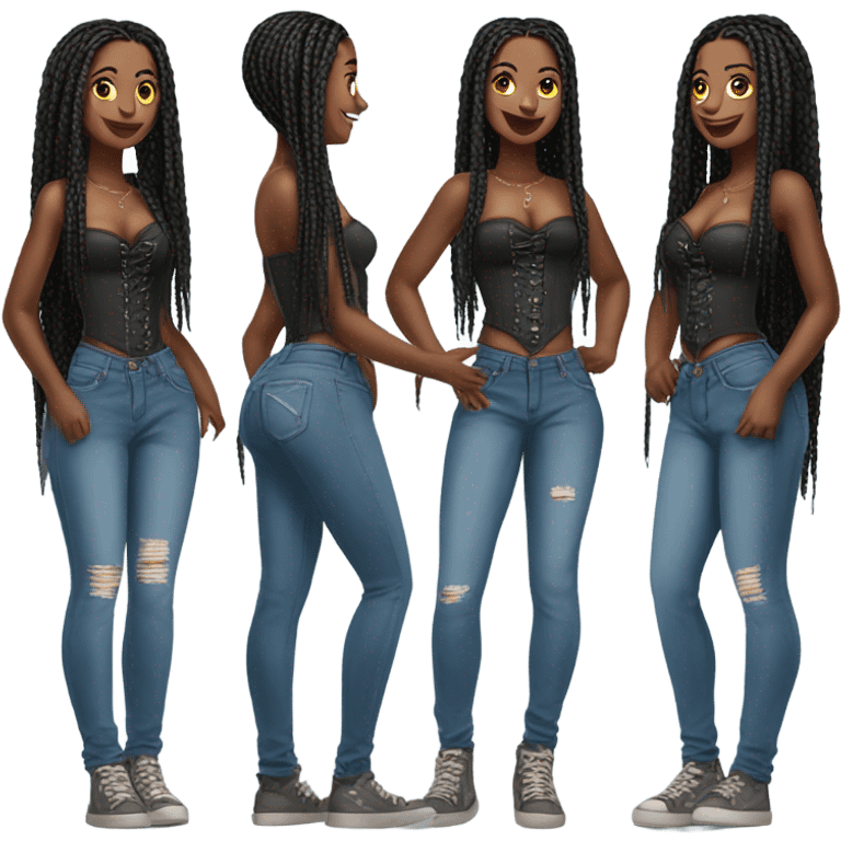 Black girl with box braids posing full body jeans corset top emoji