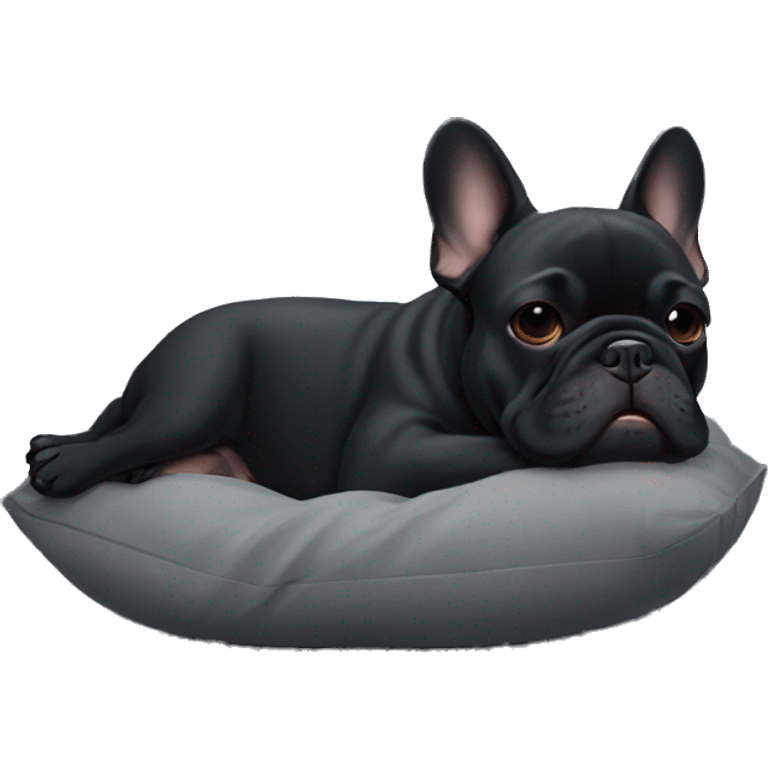 An all-Black French bulldog napping emoji