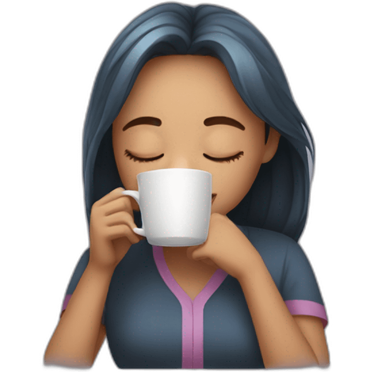 a sleepy girl drinking coffee emoji