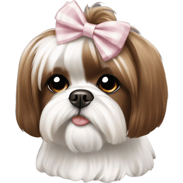 Brown and white Shih Tzu bow in hair emoji