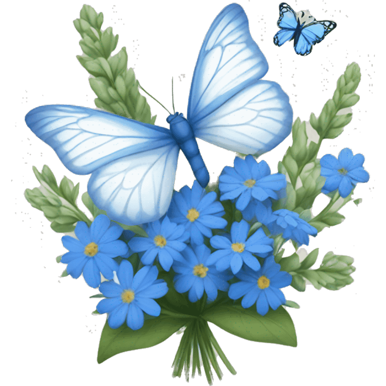 Bouquet of blue wildflowers with a white butterfly  emoji