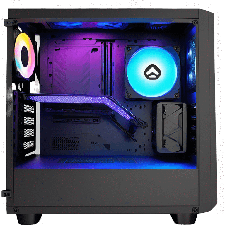 Black gaming PC RGB mid-tower case with glass side panel emoji