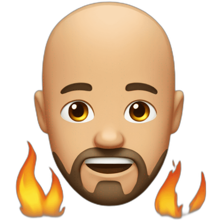 Bald man with beard who is crying next to fire emoji