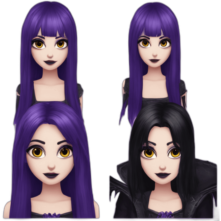 Elissabat -with bangs -long-hair-dark-plumpurple-and-black-vampire-goth-makeup-pinkeyes-romanticgothcloses- emoji