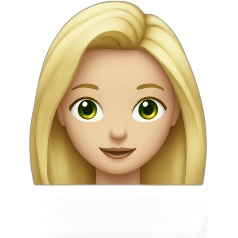 Girl blond with laptop with green eyes emoji