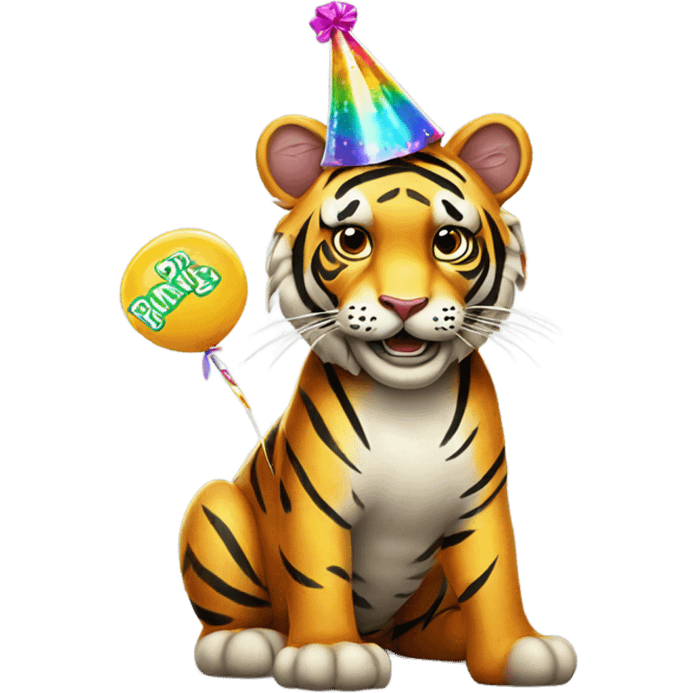 Party Tiger with a party hat and a party popper emoji