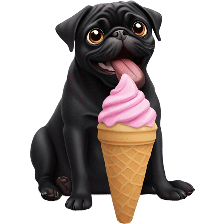 Black Pug licking icecream cone emoji