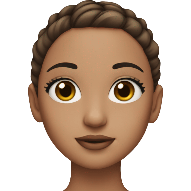 girl with brown hair in bun hazel eyes with eyeliner and eyelashes emoji