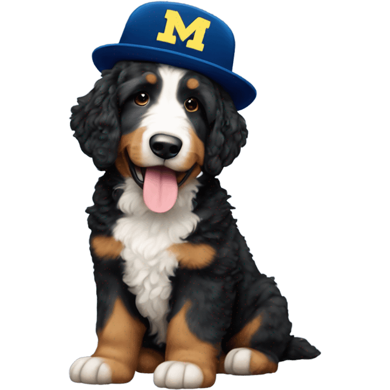 Bernedoodle wearing a Michigan hat emoji