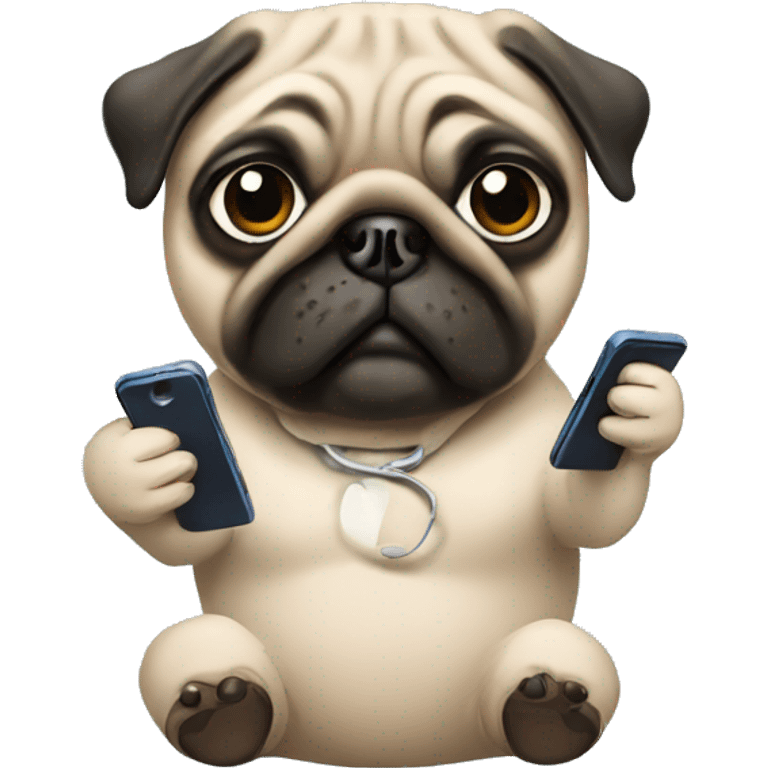 Pug holding phone emoji