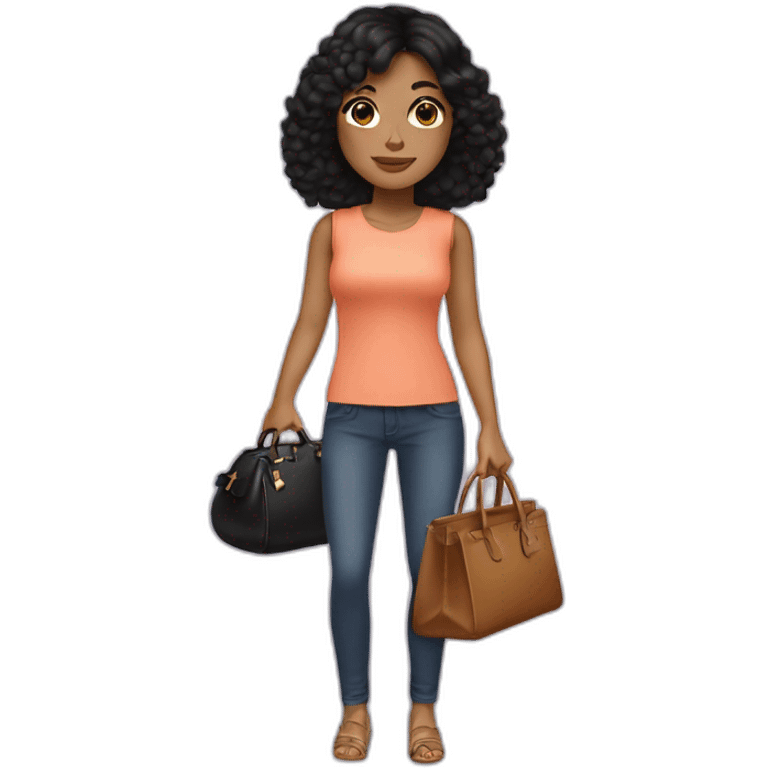 girl with black hair holding a birkin bag emoji