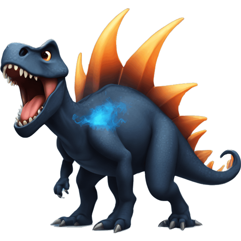 Black Dinosaur With Spikes on his back breathing blue fire emoji