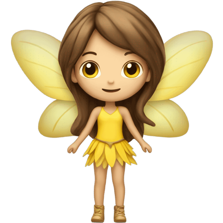 long brown hair Pixie fairy with yellow wings and wand  emoji