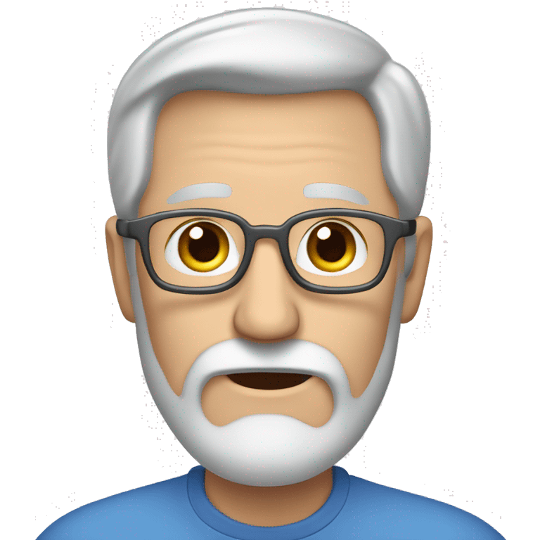 Brown hair, old man, long grey beard and little blue eyes. No eye brows. Apple Mac laptop emoji