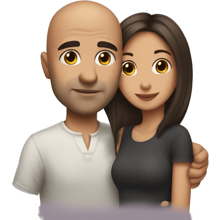 Bbrown Bald guy kissing girl with dark brown hair emoji