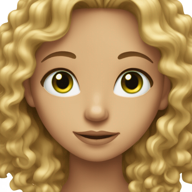 girl with long blond and brown curly hair with green eyes emoji